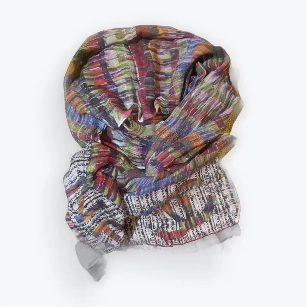 Auth Chanel Multicolor Cashmere Modal Silk Blend Striped Wrap Shawl Stole Scarf